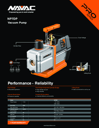 Thumbnail of document Data Sheet - NP7DP Vacuum Pump, 7 CFM, 2-Stage, 15 Microns. Pro Series